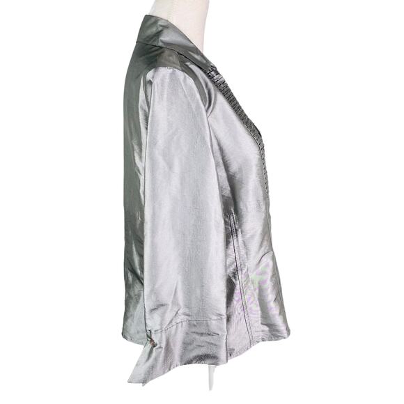 Vintage Piano Blouse Large Silver Zip Up Beaded Top New - Picture 5 of 10